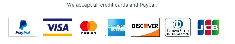 We accept all credit cards and Pay Pal