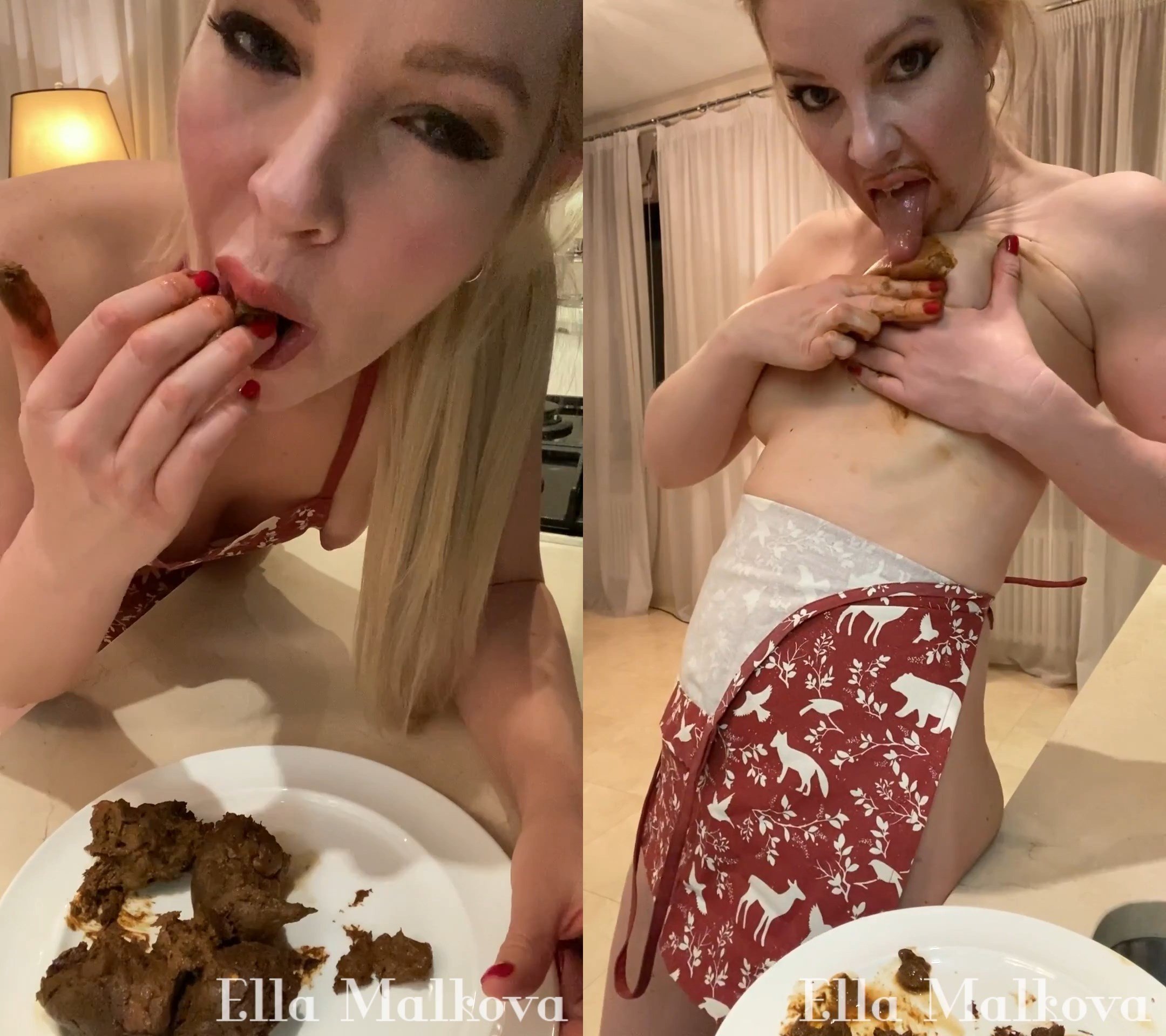 Eating/drinking Scat, Pee and Vomit starring in video Scat Ella ($12.99 ScatShop)