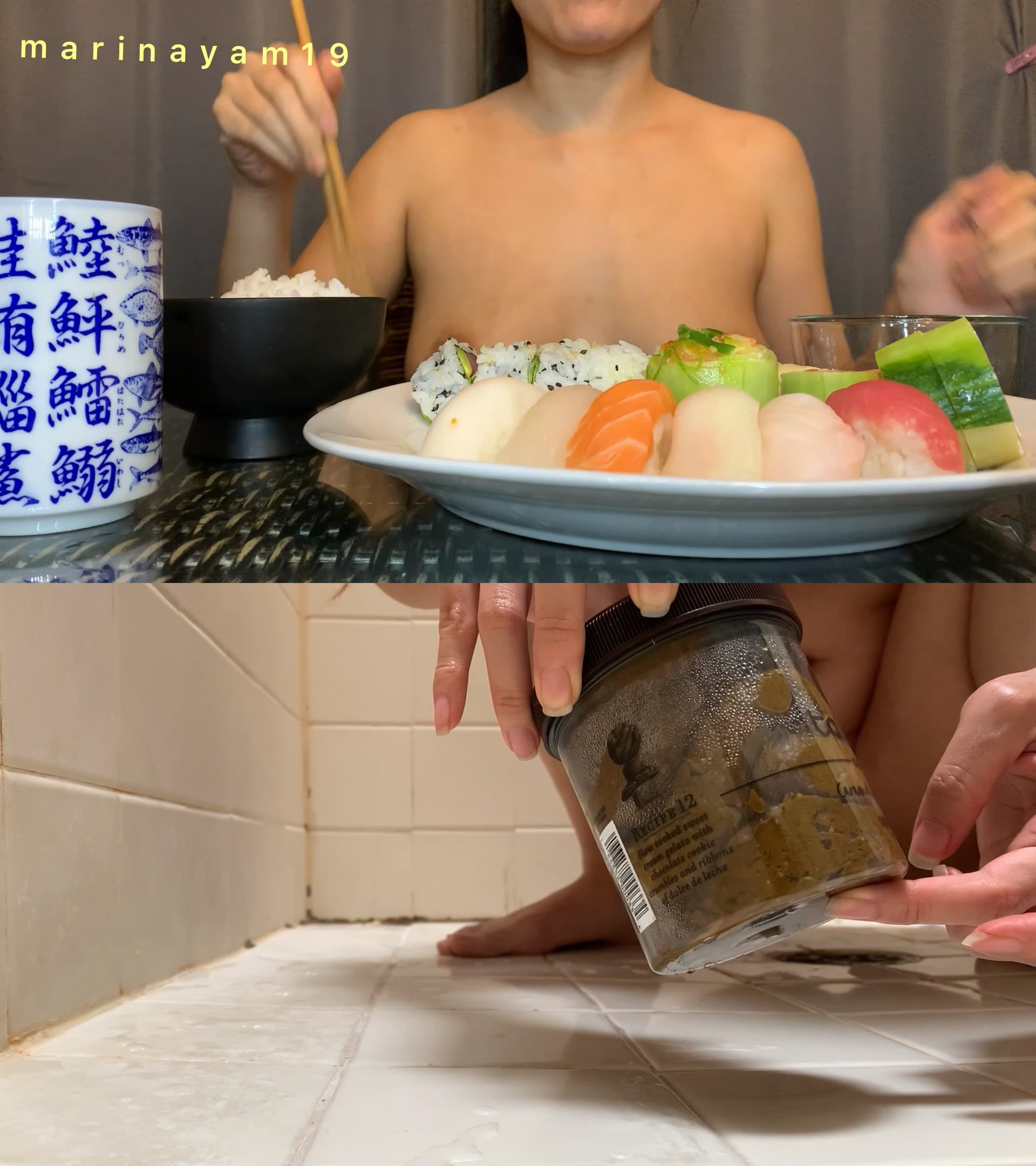 Triple loads and Pee after sushi starring in video Marinayam19 ($17.99 ScatShop)